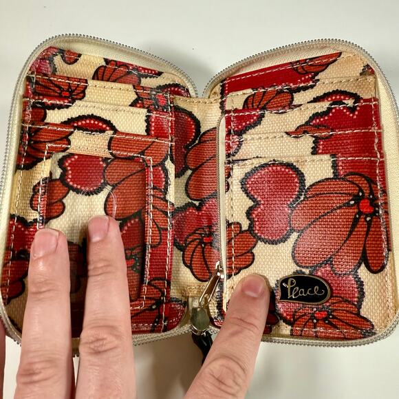 3/$20 Sakroots Coated Canvas Multicolor Flower Zip-Around Wallet Birds Boho - Picture 5 of 8